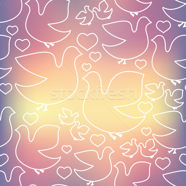 Silhouette of white birds and hearts Stock photo © LittleCuckoo