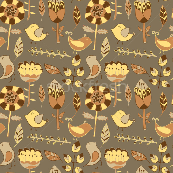 Stock photo: flowers and birds seamless texture pattern