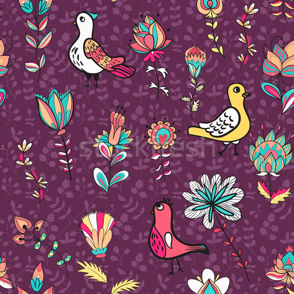 Seamless floral pattern with birds and flowers Stock photo © LittleCuckoo
