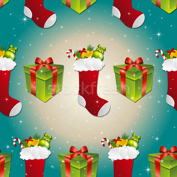 Stock photo: New year pattern with sock for gifts and gift