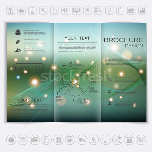 Tri-Fold Brochure mock up vector design. Smooth unfocused bokeh background with waves and shiny elem Stock photo © LittleCuckoo