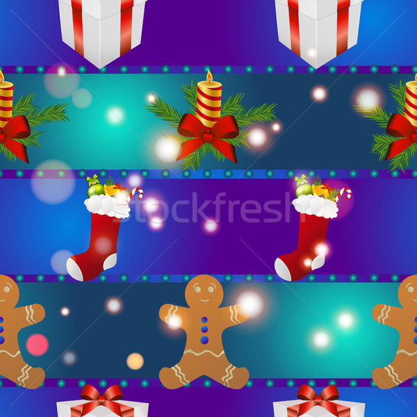 New year pattern with gingerbread man gift, Christmas candle and socks for gifts Stock photo © LittleCuckoo