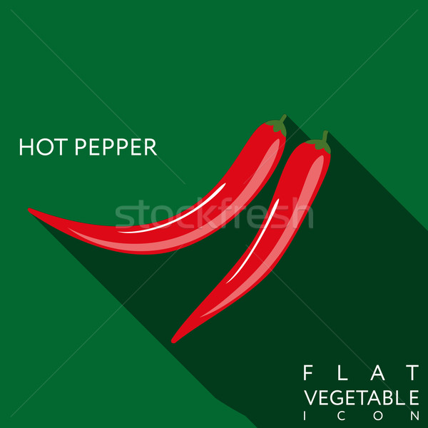Stock photo: hot pepper flat icon illustration with long shadow