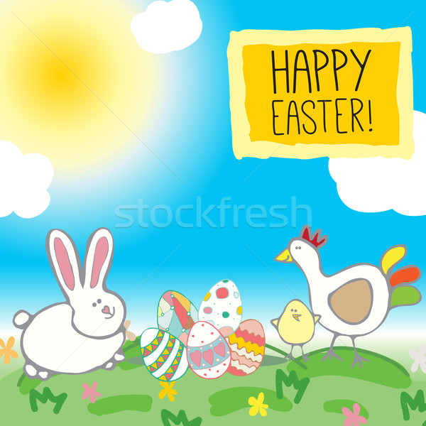 Zdjęcia stock: Wielkanoc · kartkę · z · życzeniami · ilustracja · pocztówkę · królik · dekoracyjny