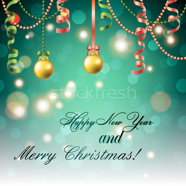 Nowy rok kartkę z życzeniami christmas piłka łuk wstążka Zdjęcia stock © LittleCuckoo