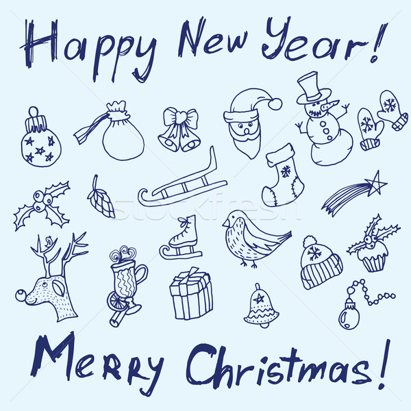 Navidad boceto felicitaciones año nuevo tipográfico estilo Foto stock © LittleCuckoo