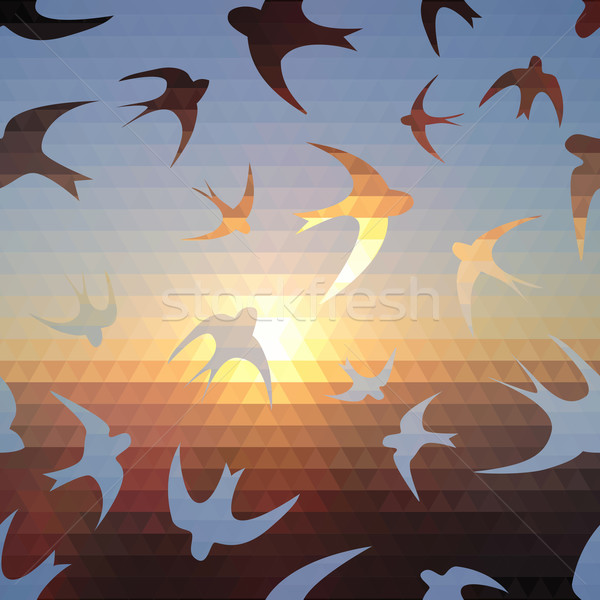 swallow silhouette on triangle sky and sun Stock photo © LittleCuckoo