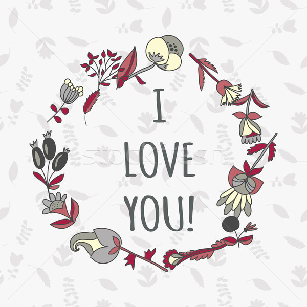 I love you postcard. Cute retro vector card with flowers. Vintage floral background with plants Stock photo © LittleCuckoo