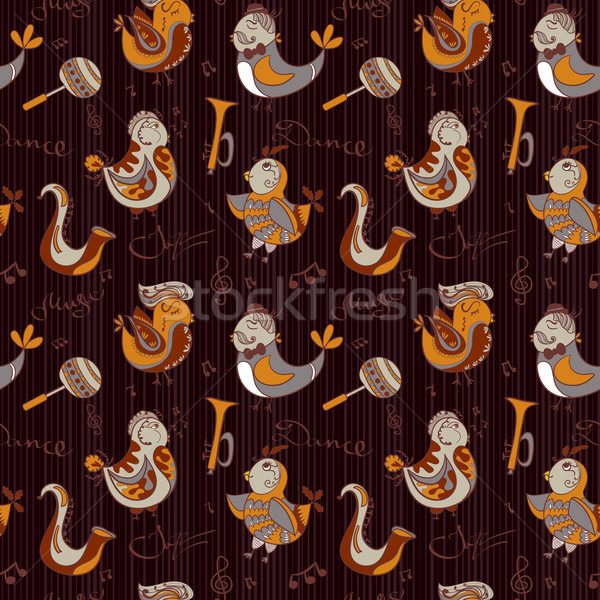 Cartoon jazz orchestra concept wallpaper. Birds sing and dancing. Seamless pattern can be used for w Stock photo © LittleCuckoo