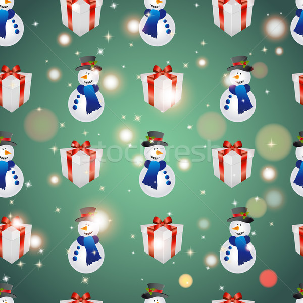 New year pattern with snowman and gift. Christmas texture fill  Stock photo © LittleCuckoo