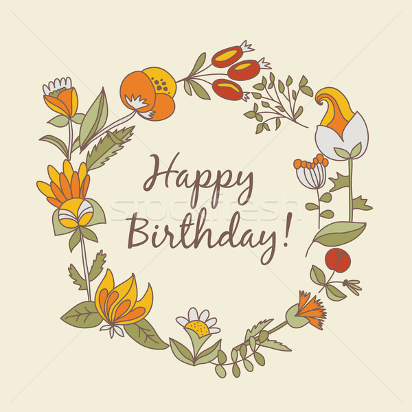 happy birthday greeting card. circle floral frame  Stock photo © LittleCuckoo