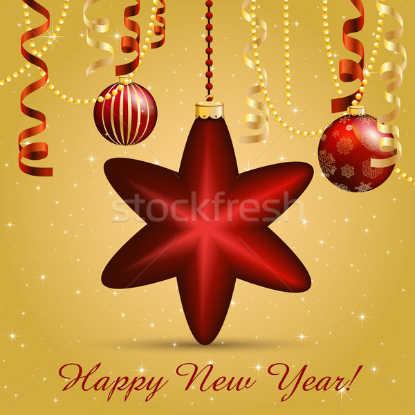 New Year greeting card. Christmas Star Ball with bow and ribbon. Xmas Decorations. Sparkles and boke Stock photo © LittleCuckoo