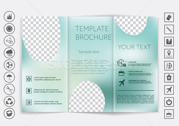 Stock photo: Tri-Fold Brochure mock up vector design. Smooth unfocused bokeh background. 