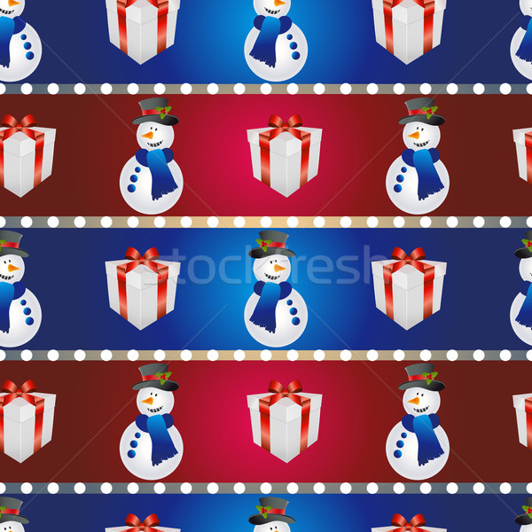 Stock photo: New year pattern with snowman and gift. Christmas texture fill 