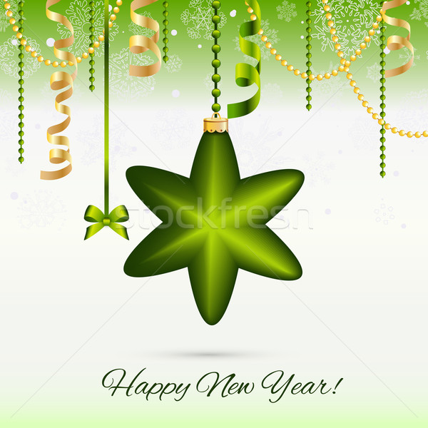 New Year greeting card. Christmas Star Ball with bow and ribbon. Xmas Decorations. Sparkles and boke Stock photo © LittleCuckoo