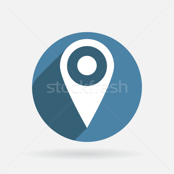 Stock photo: Circle blue icon, pin location on the map