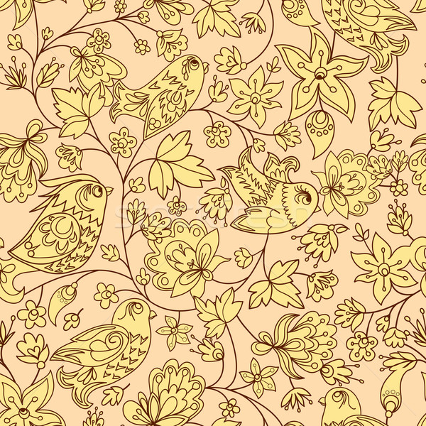 Stock photo: flowers and birds seamless texture pattern