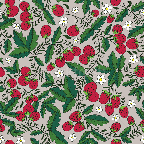 seamless strawberry and leaves on gray  background Stock photo © LittleCuckoo