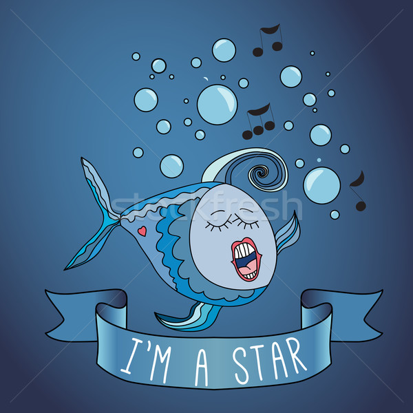 Ilustração cantar peixe fita slogan estrela Foto stock © LittleCuckoo