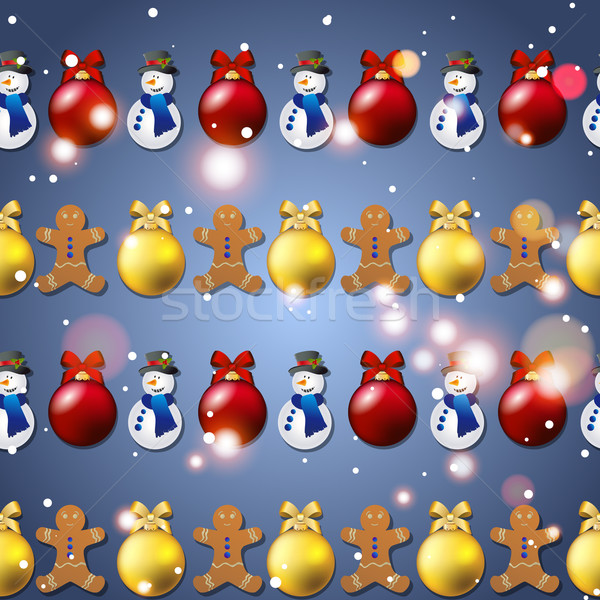 Сток-фото: Новый · год · шаблон · рождественская · елка · игрушками · Колобок · снеговик