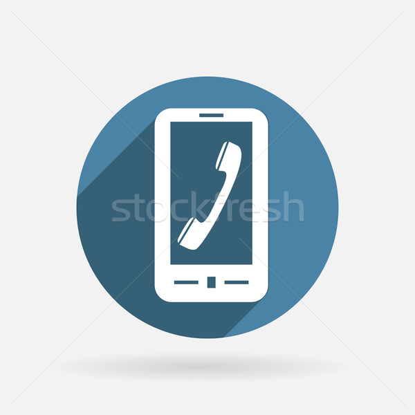 telephone handset. Circle blue icon with shadow Stock photo © LittleCuckoo