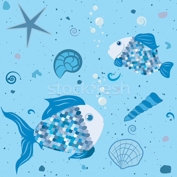marine world with fish and shells pattern Stock photo © LittleCuckoo