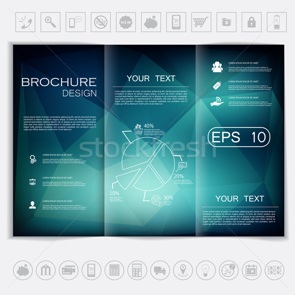 Stock photo: Tri-Fold Brochure mock up vector design. Polygonal background background. 