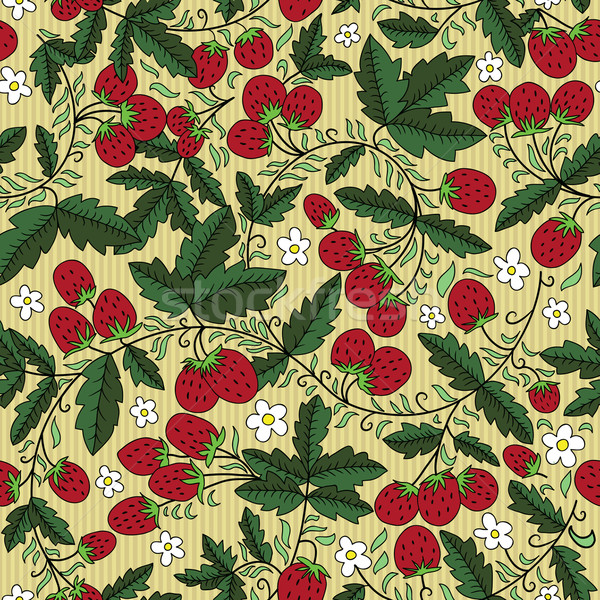 strawberry and leaves on striped background Stock photo © LittleCuckoo