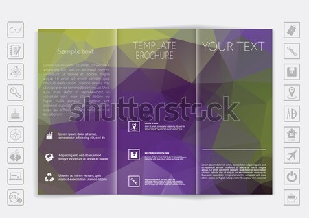 Tri-Fold Brochure mock up vector design. Polygonal background.  Stock photo © LittleCuckoo