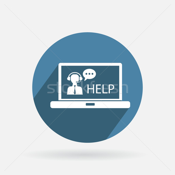 Circle blue icon. laptop with customer support Stock photo © LittleCuckoo