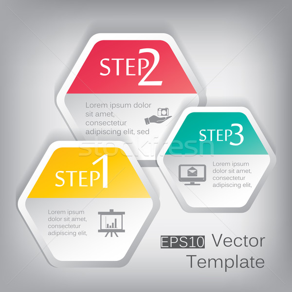 Foto stock: Vetor · 3D · papel · hexágono · elementos