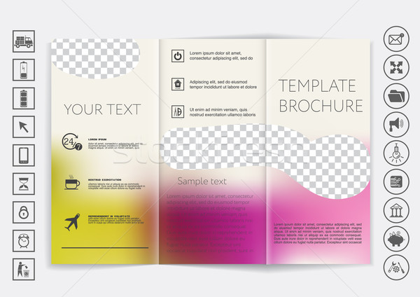 Stock photo: Tri-Fold Brochure mock up vector design. Smooth unfocused bokeh background. 