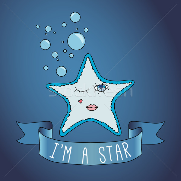 иллюстрация Starfish лента лозунг звездой пузырьки Сток-фото © LittleCuckoo