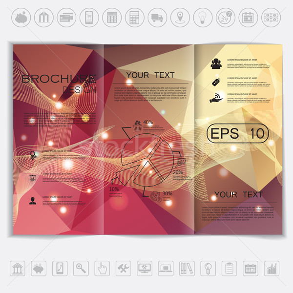 Tri-Fold Brochure mock up vector design. Polygonal background with waves and shiny elements.  Stock photo © LittleCuckoo
