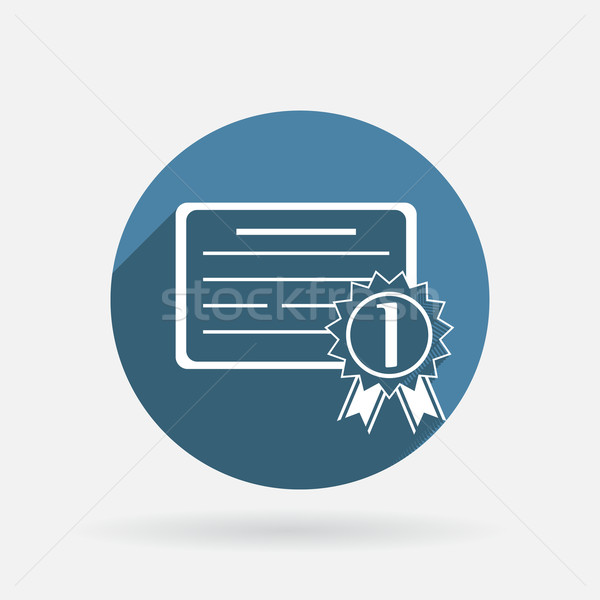 diploma for the first place. Circle blue icon with shadow. Stock photo © LittleCuckoo