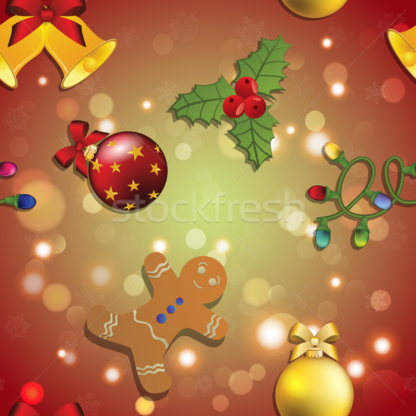 New year pattern gingerbread man, mistletoe, garland and Christmas ball Stock photo © LittleCuckoo