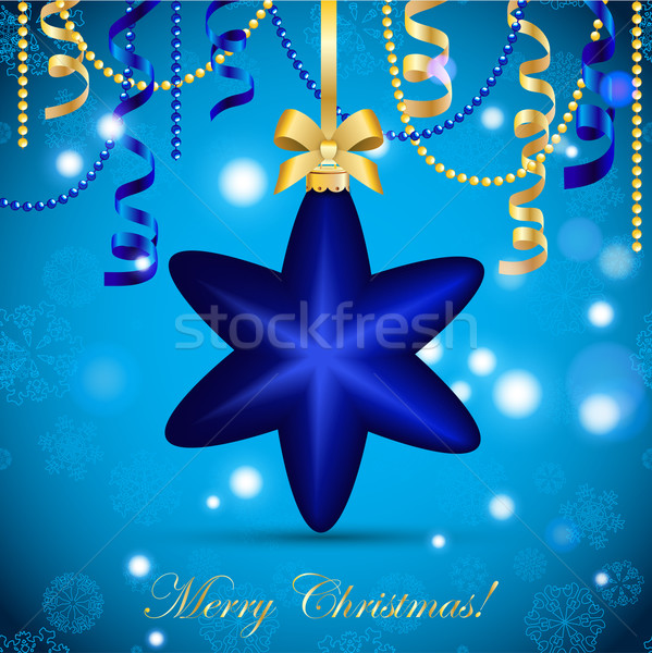 New Year greeting card. Christmas Star Ball with bow and ribbon. Xmas Decorations. Sparkles and boke Stock photo © LittleCuckoo