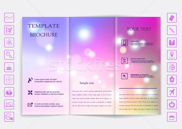 Tri-Fold Brochure mock up vector design. Smooth unfocused bokeh background.  Stock photo © LittleCuckoo