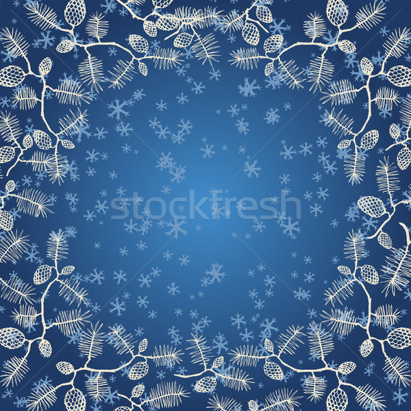 Snowflakes and fir cone on blue gradient Stock photo © LittleCuckoo