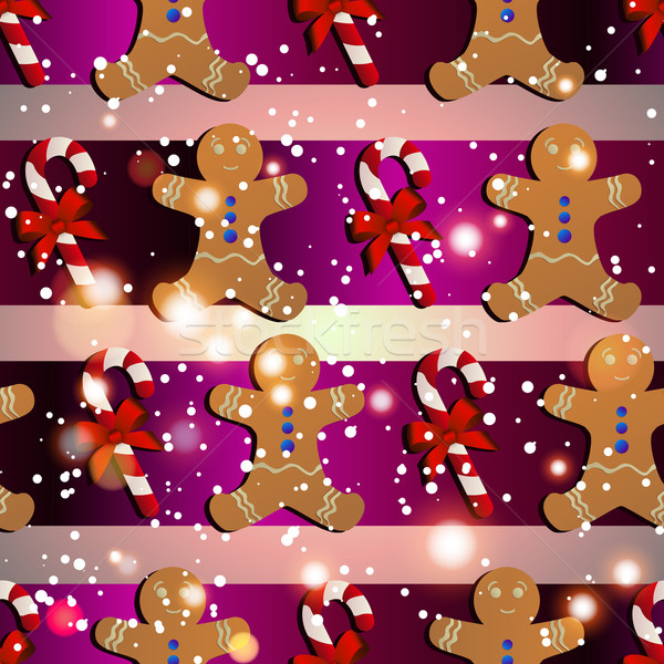 Nowy rok wzór gingerbread man candy pasiasty bokeh Zdjęcia stock © LittleCuckoo