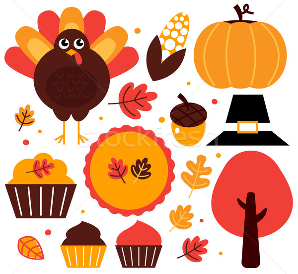 Colorful thanksgiving design elements isolated on white Stock photo © lordalea