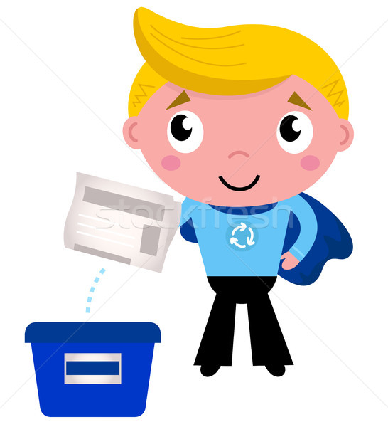 Cute recycle superhero boy separating garbage Stock photo © lordalea
