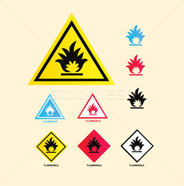 [[stock_photo]]: Inflammable · vecteur · ensemble · avertissement · signes