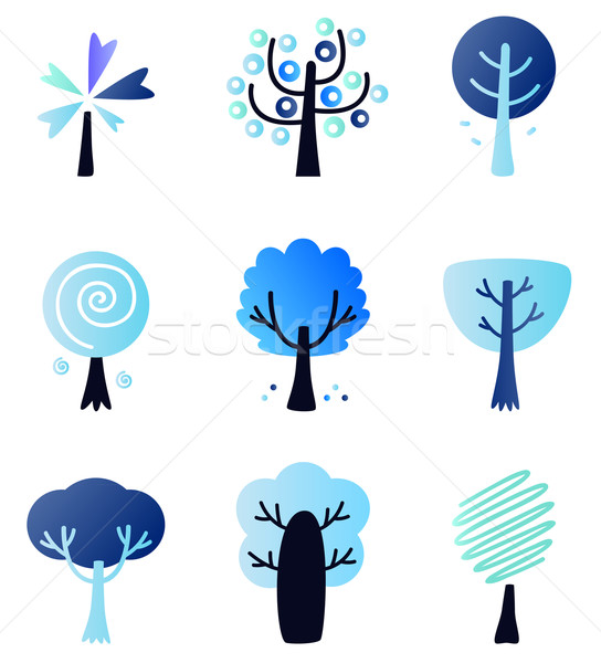 Stock photo: Abstract winter vector trees set isolated on white