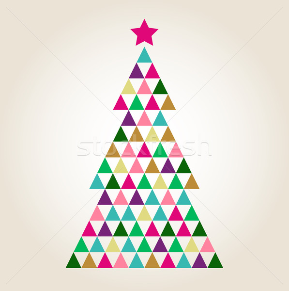 Merry Christmas colorful mosaic tree isolated on beige backgroun Stock photo © lordalea