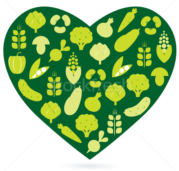 Gesunde Lebensmittel Herz isoliert weiß grünen Gemüse Stock foto © lordalea