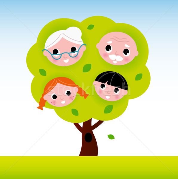 Family tree with grandparents and kids Stock photo © lordalea
