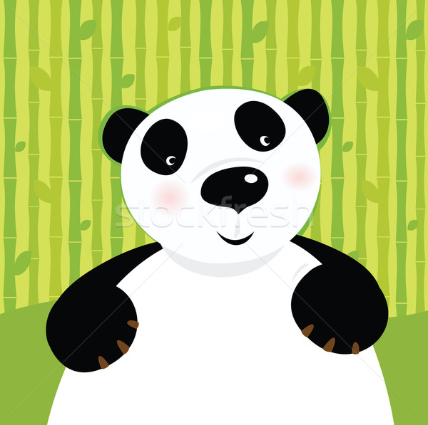 Black And White Panda Bear On Bamboo Leaf Green Background Stock photo © lordalea
