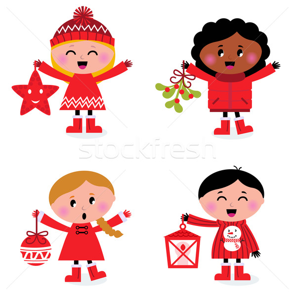 Caroling christmas kids collection isolated on white Stock photo © lordalea