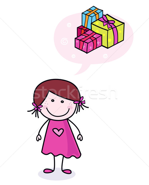 Children dream: Happy doodle girl dreaming about presents Stock photo © lordalea